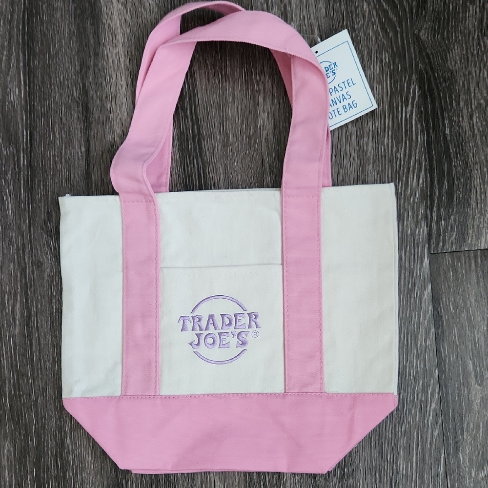 Trader Joe's Mini Pastel Pink Canvas Tote Bag